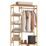 Suporte para Cabides de Bambu com Prateleira de Armazenamento de 6 Níveis e Vara Supensa 90x30x145 cm Madeira