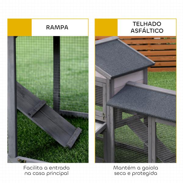 Casa para Coelhos de Madeira Coelheira para Exterior com Bandeja Removível 147x54x84cm Cinza