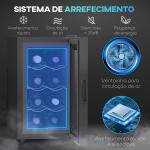 Cave para Vinhos com Refrigeração Termoelétrica Dupla Temperatura Ajustável 8 - 18℃ Porta de Vidro Anti - UV Ecrã LED Tátil Luz Interior 26,5x51,5x47,5 cm Preto