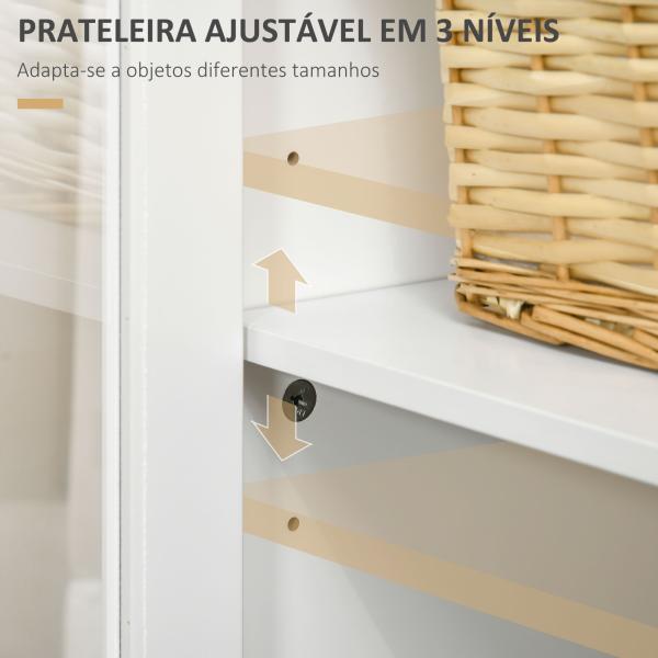 Aparador para Sala de Estar com 2 Portas de Vidro 3 Gavetas e Prateleira Ajustável para Cozinha Sala de Jantar 120x40x70 cm Branco e Madeira