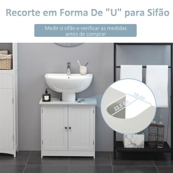 Móvel para Lavatório Pousar Armário Casa de Banho de Armazenamento com 2 Portas e Prateleira Interior Ajustável Moderno 60x30x60 cm Branco