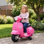 Mota Elétrica Infantil Vespa 6V com Farol, Buzina e Rodas Auxiliares para Crianças de 18 - 36 Meses Rosa 66,5x38x52 cm