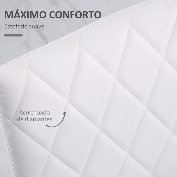 Conjunto de 4 Cadeiras de Sala de Jantar, Cadeiras Modernas para Cozinha, Encosto Alto com Costuras Decorativas em Forma de Diamante, Estofadas em Pele Sintética, Pernas de Aço, Suportam até 120 kg, Branco