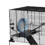 Gaiola para Hamster com Fundo de Vidro Plataformas Comedouro Bebedouro Casa Rampas e Roda de Exercício 60x40x54,5 cm Preto