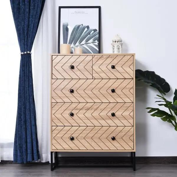 Cómoda com 5 Gavetas Estilo Retrô Móvel Auxiliar de Madeira para Sala de Estar Corredor 80x39,5x110 cm Madeira e Preto