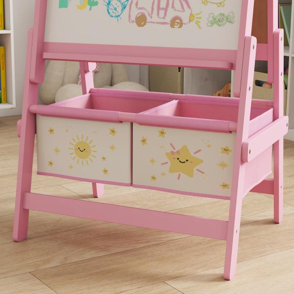 Cavalete de Pintura para Crianças 3 em 1 para Crianças acima de 3 Anos com Rolo de Papel e Cestos de Arrumação 54x46x94 cm Rosa