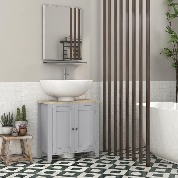 Móvel para Lavatório Pousar com 2 Portas e Prateleira Ajustável Estilo Moderno 60x30x60 cm Cinza e Madeira