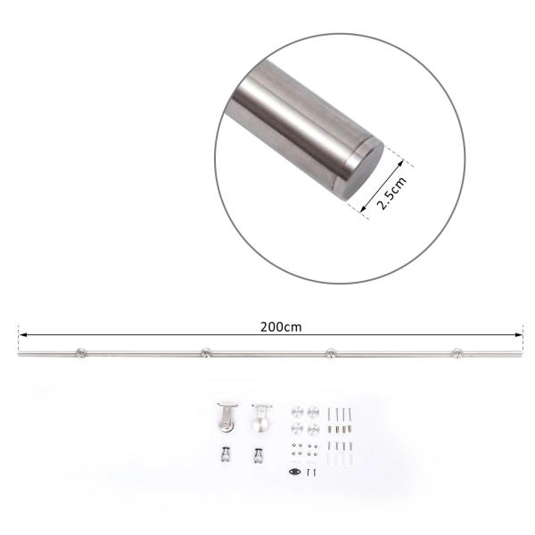 Ferragens para Porta Corredeira Kit de Acessórios para Porta Corredeira com Trilho de Aço Inoxidável Ø2,5x200cm Prata