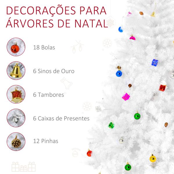 Árvore de Natal Artificial 180cm com 930 Ramos de PVC 48 Decorações Incluidas Decoração de Natal Ø105x180cm Branco