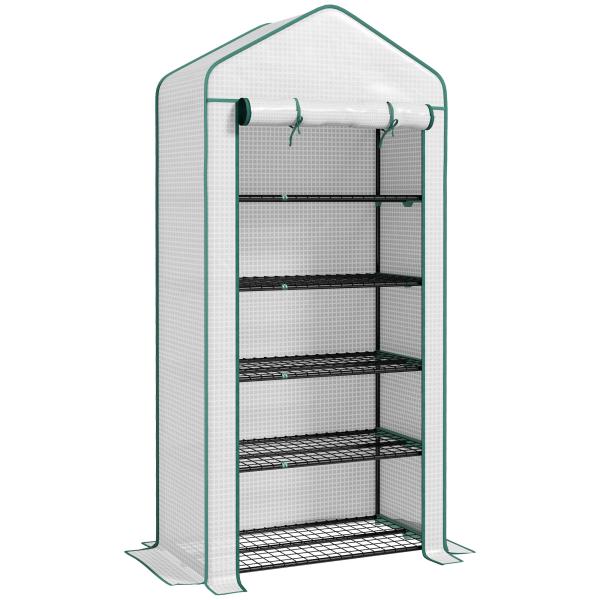 Estufa de Jardim de 5 Prateleiras Estufa Resistente com 1 Porta com Fecho de Correr Anti - UV 90x49x193 cm Branco