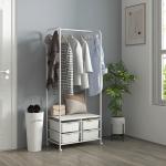 Charriot Moderno 8 Ganchos e 4 Cestos para Armazenamento Charriot com Rodas e Estrutura de Aço 63x37x153 cm Branco