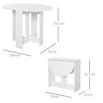 Mesa de Sala de Jantar Dobrável com 2 Laterais Mesa Auxiliar de Madeira para Cozinha Sala de Estar 104x76x73,7 cm Branca