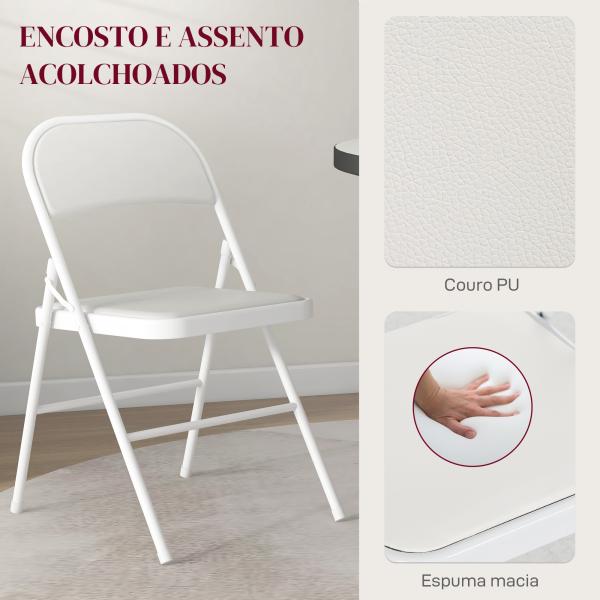 Conjunto de 2 Cadeiras Dobráveis com Encosto e Estrutura de Aço para Sala de Estar escritório Estúdio 45x46x78 cm Branco