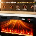 Lareira Elétrica de Pé 900/1800 W com Móvel para TV até 55", 12 Cores de Chama 3D, 5 Níveis de Brilho, Comando à Distância, para 35 m², Branco