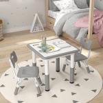 Mesa e Cadeiras para Crianças de 3 Peças com Altura Ajustável para Sala de Jogos Quarto Escola Infantil Branco e Cinza