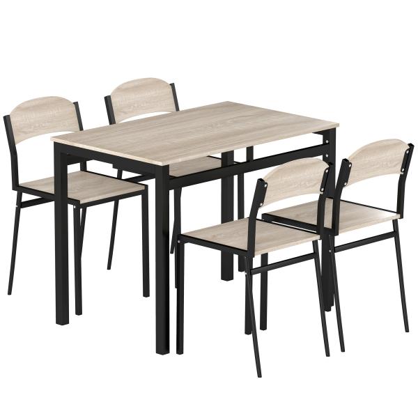 Conjunto de Mesa e Cadeiras de Refeição Mesa de Cozinha Retangular com 4 Cadeiras Estilo Moderno Carvalho e Preto