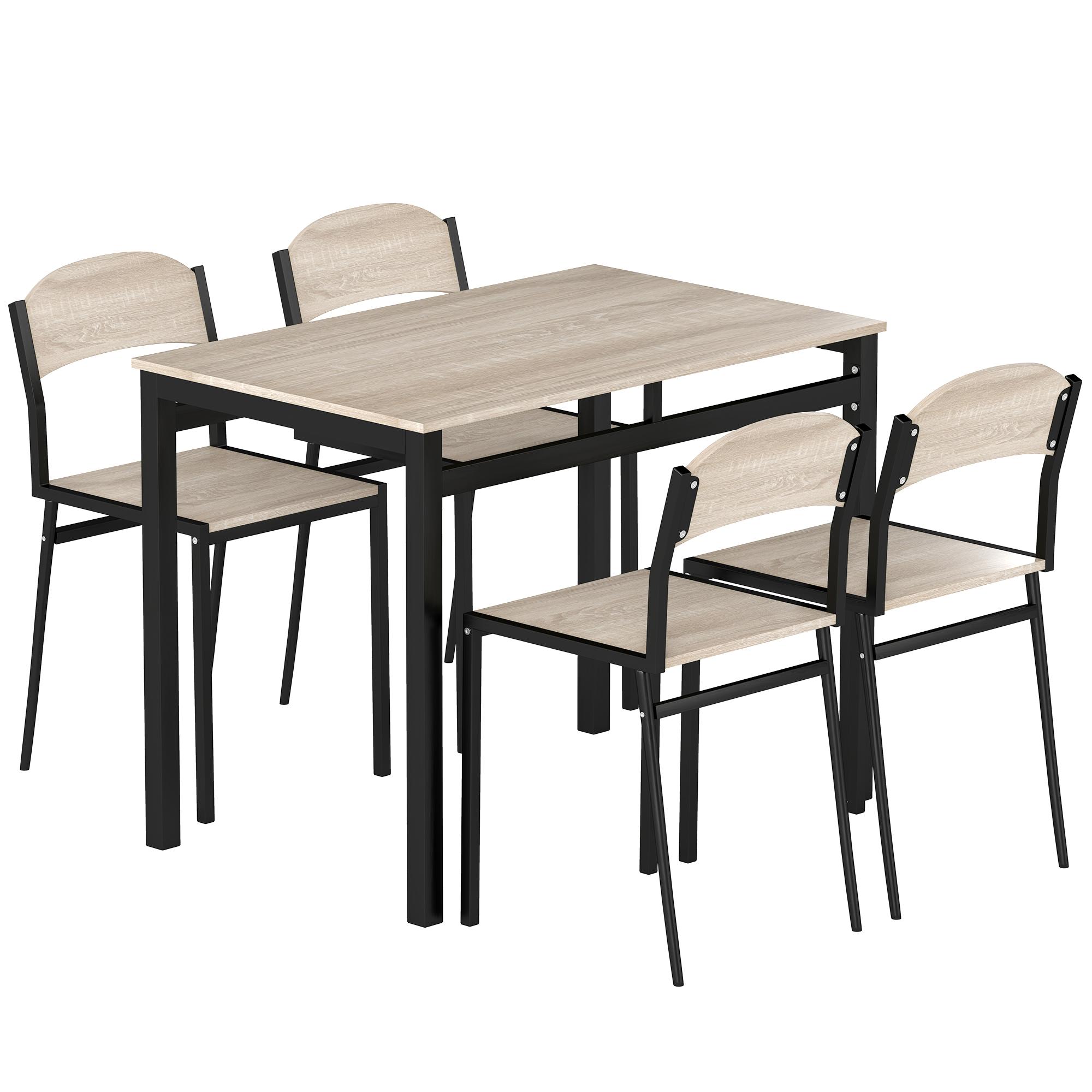 Conjunto de Mesa e Cadeiras de Refeição Mesa de Cozinha Retangular com 4 Cadeiras Estilo Moderno Carvalho e Preto
