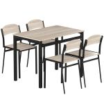 Conjunto de Mesa e Cadeiras de Refeição Mesa de Cozinha Retangular com 4 Cadeiras Estilo Moderno Carvalho e Preto