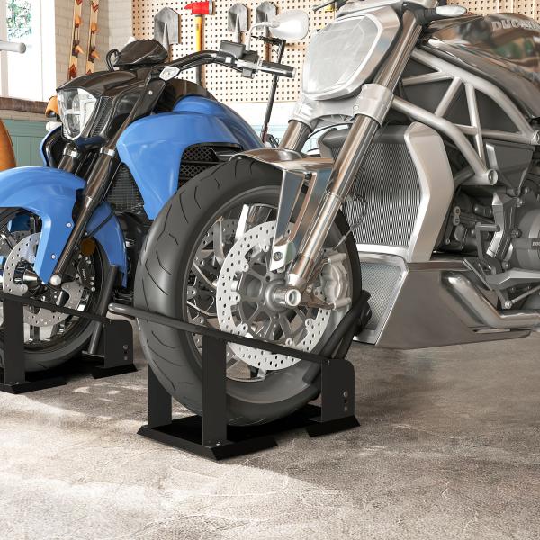 Cavalete de Moto Carga 816,5 kg Suporte para Roda Dianteira de Motocicleta com Altura Ajustável em 3 Níveis para Rodas Ø38,1 - 53,34 cm Preto