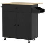 Ilha de Cozinha com Rodas com Lateral Dobrável Gaveta Suporte para Temperos e Prateleira Ajustável 106x42x87 cm Preto e Carvalho