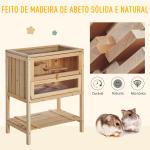 Gaiola de Madeira para Hamster com 5 Plataformas Rampa Dobrável Janela de Acrílico e Prateleira Inferior 60x40x80 cm Madeira Natural