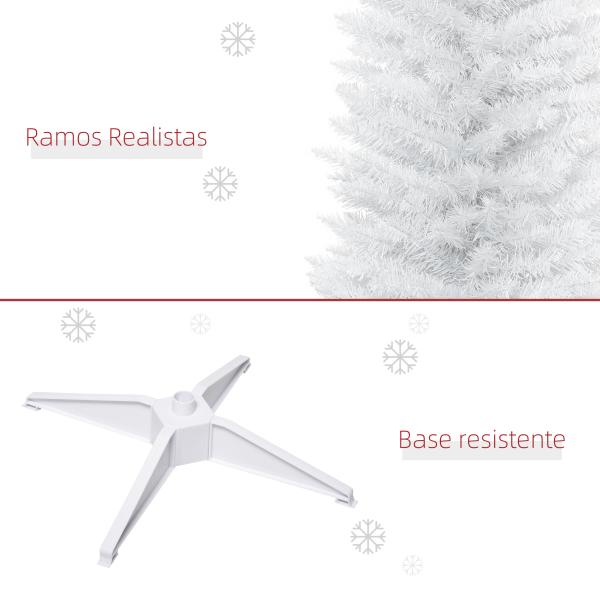Árvore de Natal Artificial 210 cm Ignífugo com 199 Ramos de PVC Decoração de Natal para Interiores Branco