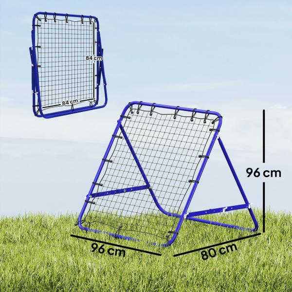 Rede de Ressalto para Futebol em Metal com Ângulo Ajustável e 20 Cordas Elásticas 96x80x96 cm Azul