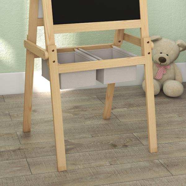Cavalete para Crianças 3 em 1 com Quadro preto e Quadro Branco para Desenhos com Rolo de Papel 58x50,5x109 cm Madeira