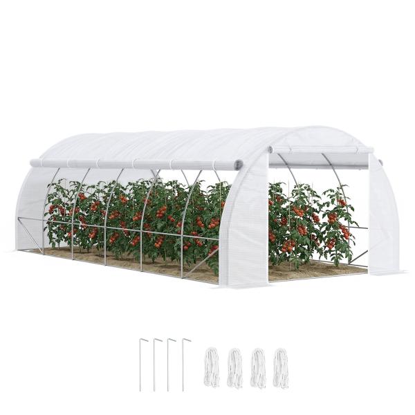 Estufa Tipo Túnel de Jardim 6x3x2m com Porta Enrolável 12 Janelas Cobertura de PE 140g/m² e Metal Galvanizado para Cultivos de Plantas Verduras Branco