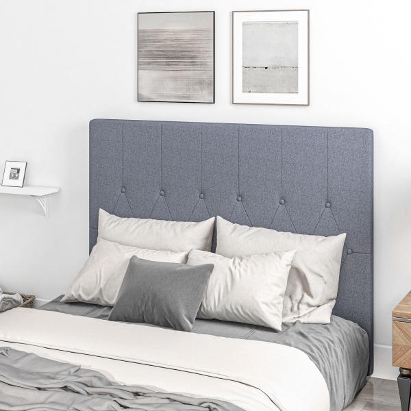 Cabeceira de Cama 160cm Cabeceira de Cama Estofada em Linho e Acolchoada 2 Formas de Uso 160x7x120 cm Cinza