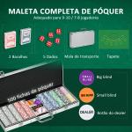Conjunto de Póquer Profissional com 500 Fichas de 11,5 g 2 Baralhos de Cartas 5 Dados Prata
