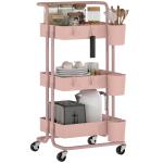 Carrinho de Cozinha Carrinho de Armazenamento com 4 Ganchos 3 Cestas Removíveis 3 Caixas Suspensas 42x38x86,5 cm Rosa
