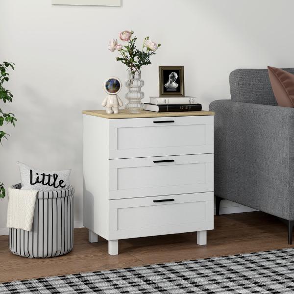 Cómoda Estreita com 3 Gavetas Cómoda de Quarto com Pés de Madeira Estilo Moderno 60x38x71 cm Branco