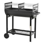 Barbecue a Carvão com Grelha Ajustável em Altura Prateleira de Armazenamento e Rodas 90x45x96 cm Preto