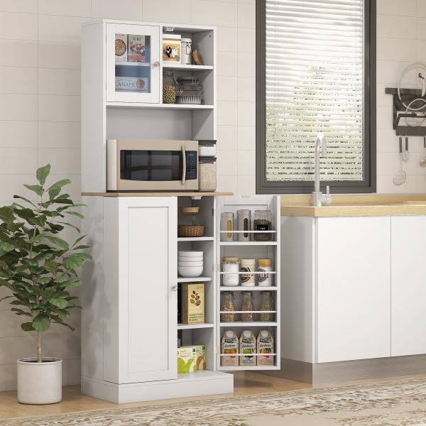 Armário de Cozinha Armário Alto de Cozinha com 3 Portas Prateleiras Ajustáveis e Prateleiras na Porta 60x35x169 cm Branco