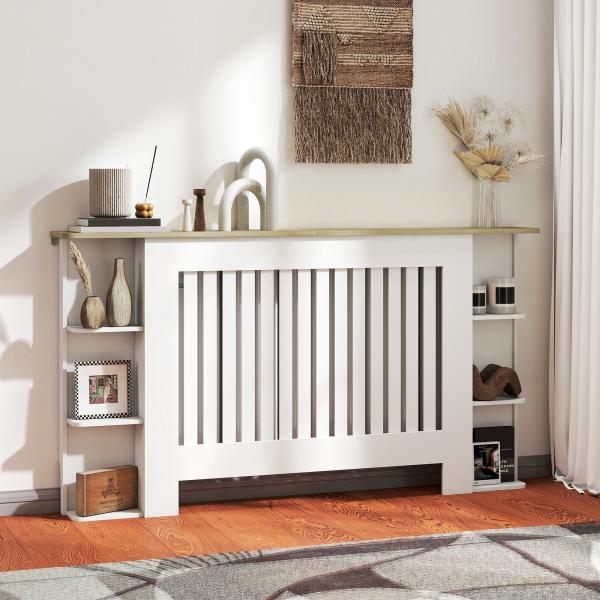 Cobertura para Radiadores com Prateleiras Desenho Moderno de Ripas para Sala de Estar Quarto 152x19x83 cm Branco