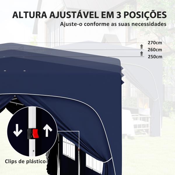Tenda Dobrável 3x6 m com Painéis Laterais UPF50+ Tenda de Jardim com Altura Ajustável e Bolsa de Transporte Azul Escuro