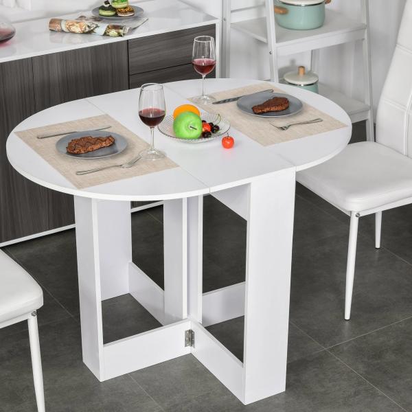 Mesa de Sala de Jantar Dobrável com 2 Laterais Mesa Auxiliar de Madeira para Cozinha Sala de Estar 104x76x73,7 cm Branca