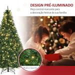 Árvore de Natal Artificial 210 cm com 700 LED Branco Quente, 2154 Pontas e Base Metálica Dobrável - Verde