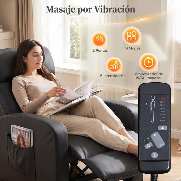 Poltrona de Massagem Reclinável com 2 Zonas de Massagem 8 Programas e 5 Níveis de Intensidade 68x88x98 cm Preto