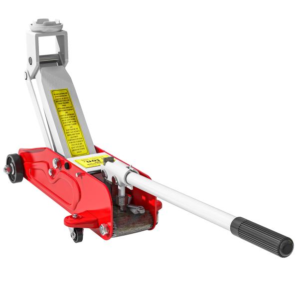 Macaco Hidráulico para Carros de 2 Toneladas com Altura Ajustável 12 - 30 cm e 4 Rodas para Apoiar Carros Vermelho e Cinza