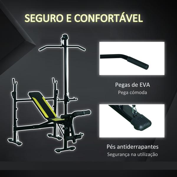 Banco de pesos reclinável multifuncional para treinamento e musculação 175x110x202 cm Preto