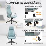Cadeira de escritório ergonômica Cadeira de mesa inclinável ajustável em altura com encosto de braço Encosto de cabeça 5 rodas Suporta até 120 kg 64x58x116 - 126 cm Azul