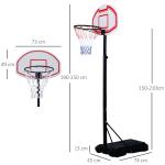 Tabela de basquetebol dobrável e ajustável em altura 150 - 210 cm branco preto e vermelho