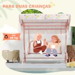 Baloiço de Jardim para Crianças com 2 Lugares Toldo Ajustável Cinto de Segurança e Desenho de Borboletas 112x75x120 cm Rosa