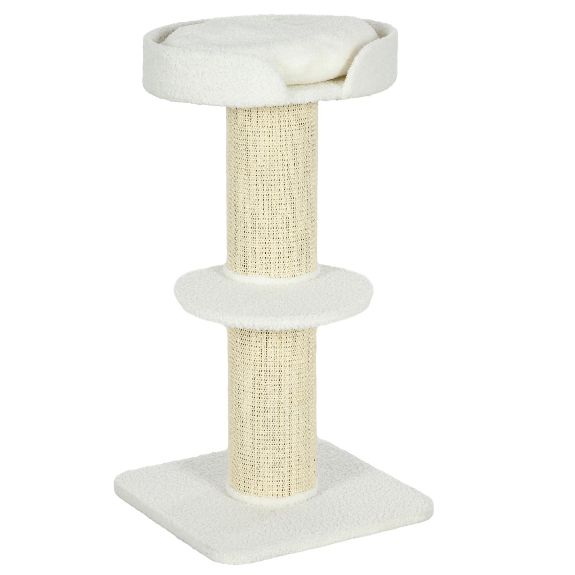 Arranhador para Gatos Altura 91 cm de 3 Níveis com Ninho Plataforma e Poste de Sisal 45x45x91 cm Creme