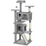 Arranhador para Gatos com Postes de Sisal Plataformas Cavernas Bolas Pendentes e Redes 49x49x138 cm Cinza Claro