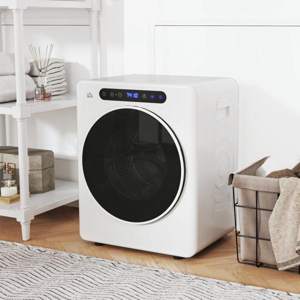 Máquina de Secar 3 KG 1000W Função Antirrugas Função Esterilizar Temporizador Ecrã LED Tátil Tambor Aço Inoxidável 49x43x61 cm Branco