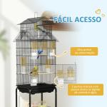 Gaiola de Metal para Pássaros com Bandeja Amovível Rodas 4 Comedouros 3 Poleiros e 1 Baloiço 50,5x41x163 cm Preto