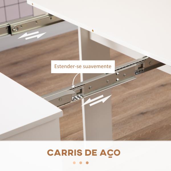 Mesa de Jantar Extensível para 4 - 6 Pessoas com Lateral Abatível Mesa Auxiliar Multifuncional 180x85x75cm Branco